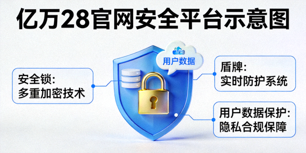 探索亿万28官网安全平台示意图 - 突出显示安全锁盾牌与用户数据保护