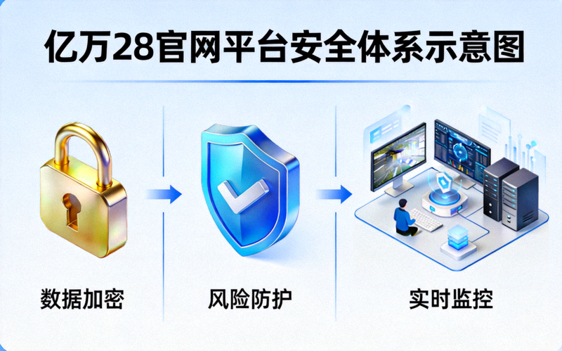 亿万28官网平台安全体系示意图 - 展示加密锁、盾牌与安全监控中心等安全元素
