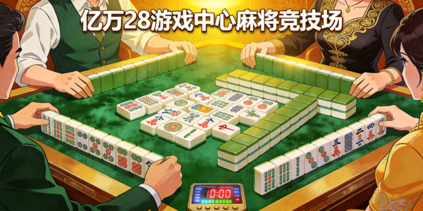 亿万28游戏中心麻将竞技场游戏场景 - 展示四人麻将桌、精美牌面与计时器